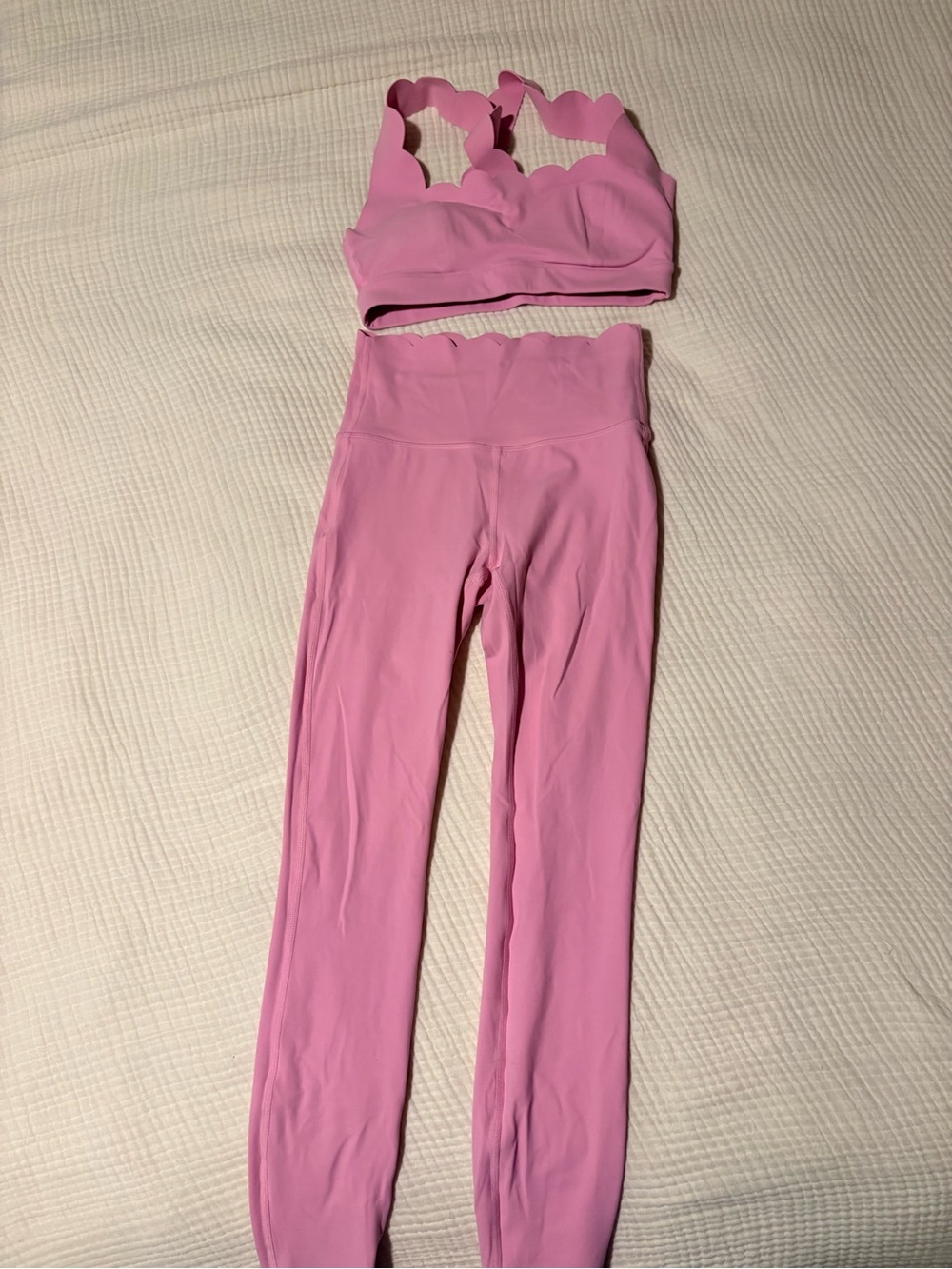 Wiskii Size Small Scalloped Edge Pink Seamless Bralette and Legging Set